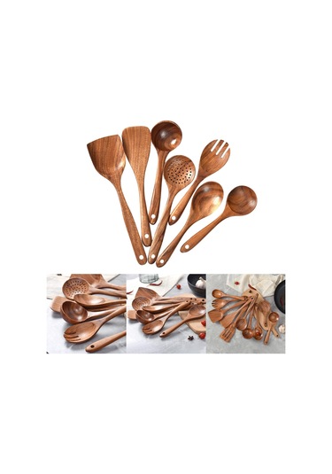 Suntek Magideal Ahşap Mutfak Gereçleri Set Yapışmaz Tik Ev 7-adet