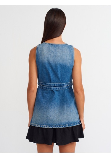 Dilvin İnce Kemerli Denim Bluz Mavi