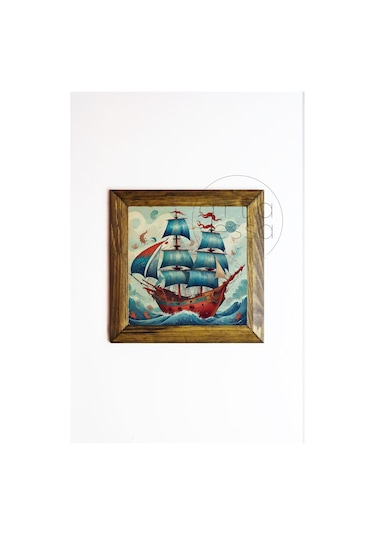 Artavessa Masif Ahşap Çerçeveli Taş Tablo Pano 16 x 16 cm - Gemi