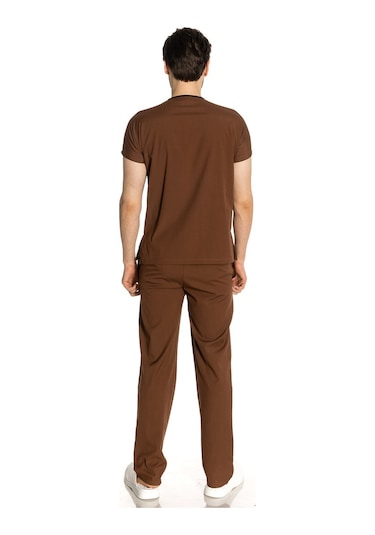 Unisex Likralı Kahve Renkli Scrubs