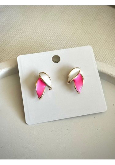 Demokan Mineli Küçük Yaprak Küpe Beyaz