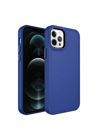 İphone Uyumlu 12 Pro Max Uyumlu Metal Çerçeve Ve Buton Tasarımlı Sert Zore Botox Kılıf-lacivert