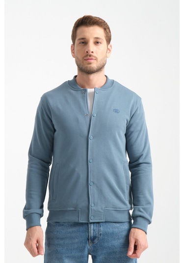 Shooter Sportswear Erkek Sweatshirt Düğmeli Ekru Standart Kalıp Orman Yeşili