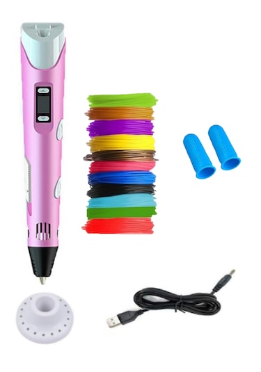 Pembe 3D Kalem 3D Pen Yazıcı Kalem – 10 Adet 5 Metrelik PLA Filament (Toplam 50M) + USB Kablo