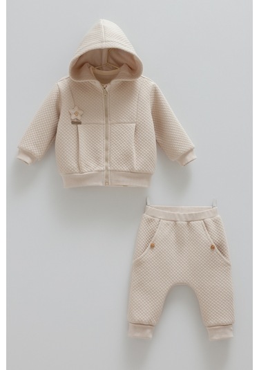 Good Vıbes Yıldız Detaylı Kapüşonlu Üçlü Alt Üst Takım Kahverengi