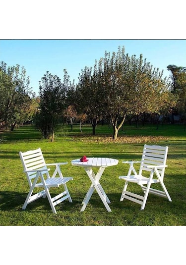 Ürgüp Bahçe Balkon Beyaz Set: 90lık Masa + 2 Adet Sandalye