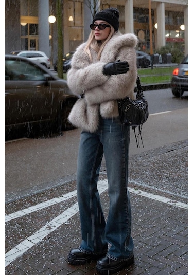 Madmext Bej Yumuşak Dokulu Kadın Kürk Mont Mg2204 Bej