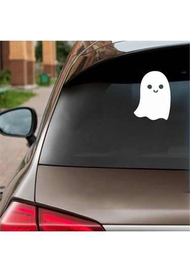 Sevimli Hayalet Araba Sticker Beyaz 11x14 Cm