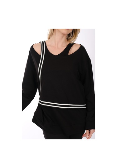 Ysatis Minimalist Oversize V Yaka Uzun Kol Kadın Bluz - Günlük & Özel Gün Siyah