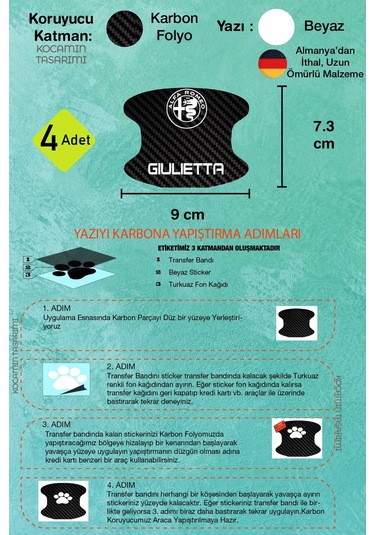Alfa Romeo Giulietta İçin Karbon Çizik Önleyici Özel Tasarım Şık Kapı İçi Folyo Seti Giulietta Yazılı 4 Adet