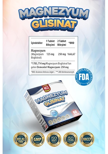 Ncs Magnezyum Glisinat 250 Mg Elementel 60 Tablet Bisgilisinat