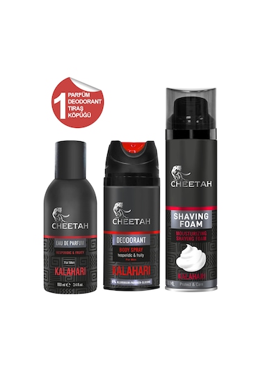 Cheetah Kalahari Erkek Parfüm EDP 100 ML + Sprey Deodorant 150 ML + Tıraş Köpüğü 250 ML