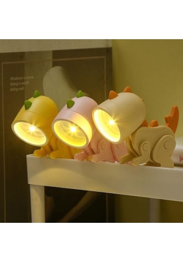 Gri Yeşil Görünüm Sevimli Titreşimsiz Mini Boyut Göz Koruması Gece İle Karikatür Dinozor Lamba Esnek Uzuvlar Gri Yeşil