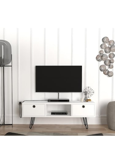 Dekorister Moda Metal Ayaklı Tv Ünitesi Beyaz