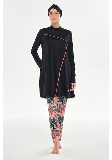 Likralı Tam Kapalı Tesettür Mayo Taytı Desenli 3126 Siyah Siyah02 Siyah