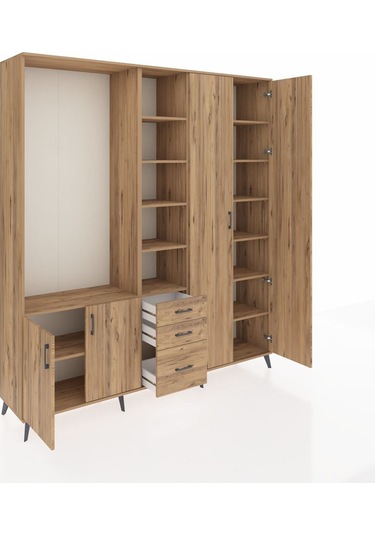 Hyperion Dolap 13 Raflı 3 Çekmeceli 4 Kapaklı 220x44x243 Çam-çam/çam Atlas Çam/atlas Çam