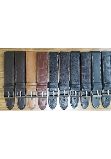 Siyah Düz Gerçek Deri Saat Kordonu Kayışı 24 Mm