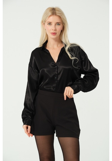S'amore Clothing Basic Saten Gömlek Siyah