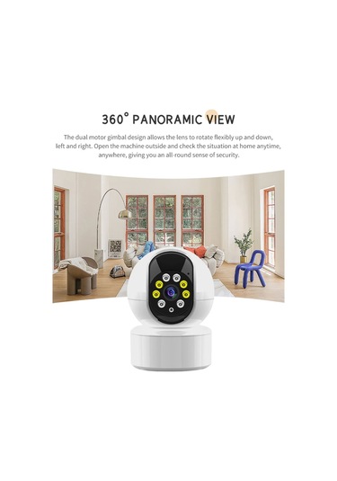 Akıllı Güvenlik Kamerası 1080p Hd Ev Kamerası Gece Görüşlü Hareket Algılama 360 Panoramik Görünüm Bebek Evcil Hayvan Yaşlılar İçin