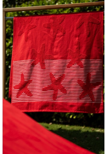 Menderes Home Cotton Collection Bukle Plaj Havlusu Yıldız Kırmızı