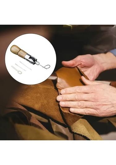 Chuangyinshop 1set Profesyonel Deri Dikiş Biz Seti Ahşap Saplı Dıy Tamir Kiti