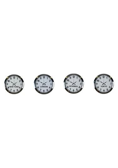 Krom Seri 36 Cm Metal Dünya Saatleri 4 Lü Set Sarı