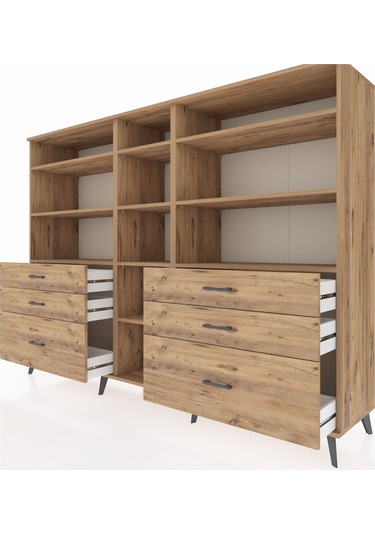 Hyperion Dolap 10 Raflı 6 Çekmeceli 220x44x163 Çam-çam Çam-çam