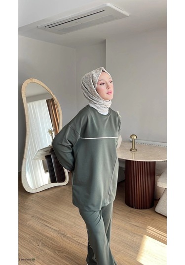 Olivia Kadın Mevsimlik Penye Alt Üst Spor Ve Rahat Tesettür İkili Takım Haki