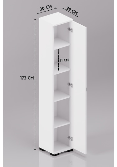 Mutfak Dolabı Çok Amaçlı Dar Kiler Dolap Raflı Kapaklı Organizer 5 Katlı 244 Beyaz