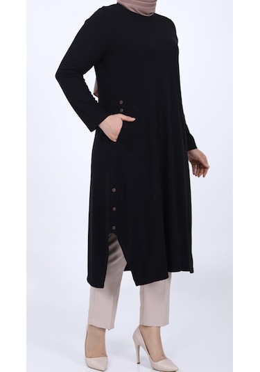 Ece Fitilli Büyük Beden Zümrüt Tunik-654565 Siyah