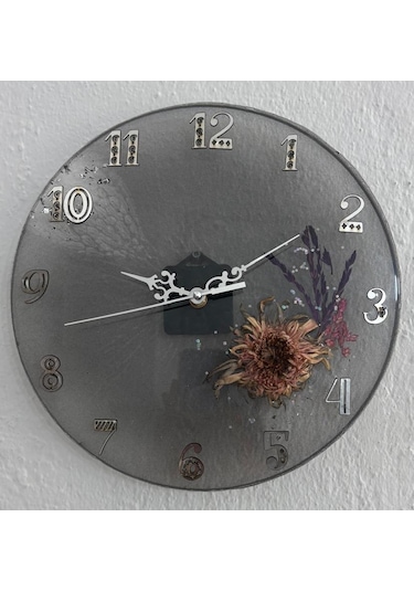 Ayçiçeği Temalı Şeffaf Siyah Epoksi Duvar Saati Özel Tasarım - Tek Üretim - 30 Cm Siyah