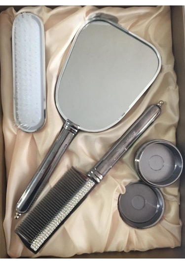 Ceyyiz Alyans Broşlu 4'Lü Lüx Ayna Tarak Fırça Seti (533600825)