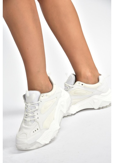 Fox Shoes V312611809 Beyaz Kalın Tabanlı Spor Ayakkabı Sneakers Beyaz-suni Deri