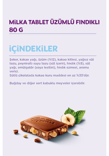 Milka Üzümlü Fındıklı Tablet Çikolata 5 x 80 G