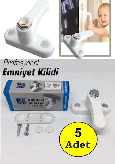 5 Adet Çelik Pvc Kapı Pencere Emniyet Kilidi Pimapen Düğmeli Kili