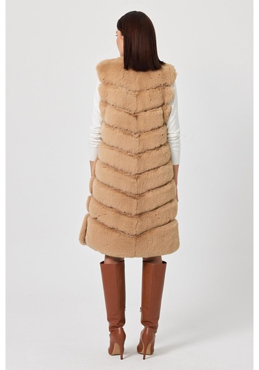 Vittoria Camel Tüylü Uzun Yelek Siyah