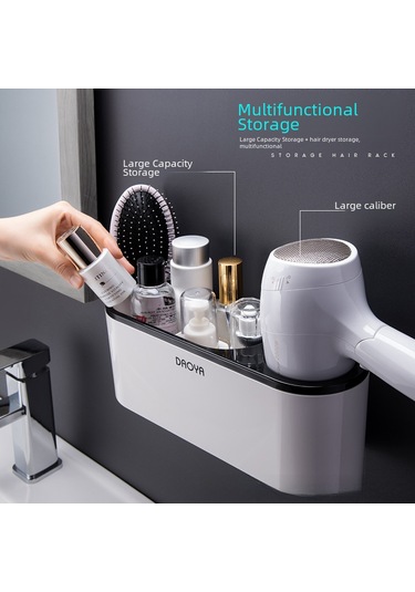 Geeroyoo Duvar Montajlı Banyo Fön Tutucu - Delik Açmadan Kurulabilir Duş Odası Fön Rafı - Gri Renkli实用置物架 Diğer