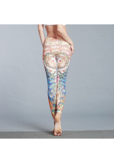 Paıyıge Kadın Baskılı Tavuskuşu Hk47 Yoga Pantolon Kırmızı - Beyaz