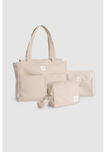 3'lü Anne Bebek Bakım Çantası Seti Bej