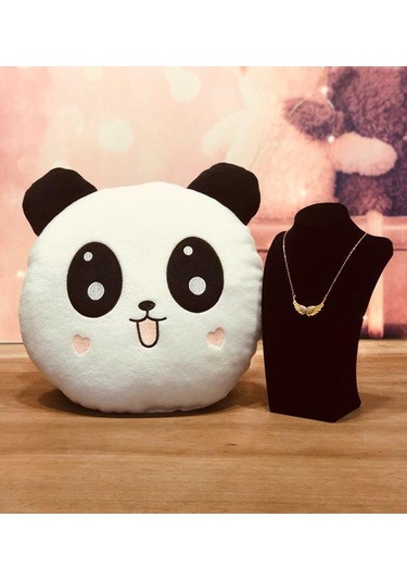 Kalbimin Sahibi Kolyeli Panda Yastık Sevgiliye Hediye Seti