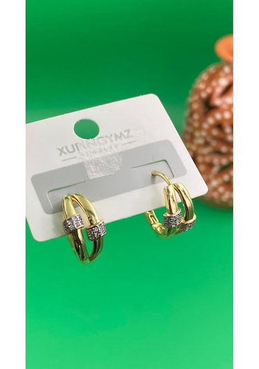 Xuping 14 Ayar Renginde Zirkon Taşlı Halka Model Küpe Altın