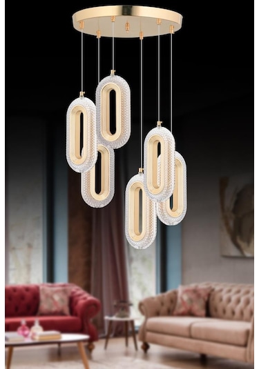 İstanbul Avize Alfa 6'li Gold Kristal Taşlı Avize Gold