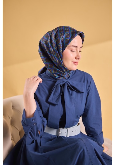 Silk Home Twill İpek Eşarp Zincir Morcivert Çok Renkli