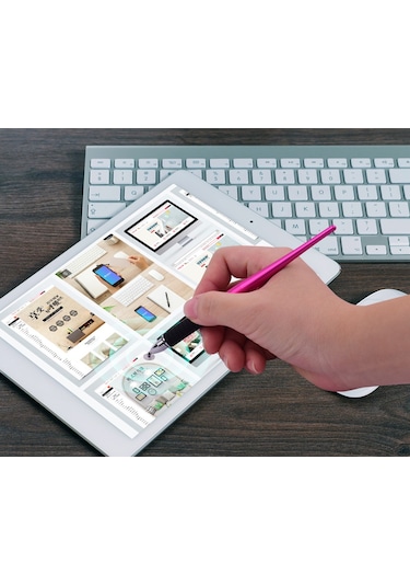 Springsun Wk-131 Çift Dokunmatik Yüksek Hassasiyetli Kapasitif Kalem Seti, Bez Uç + Vantuz 2'si 1 Arada, Gül Kırmızısı