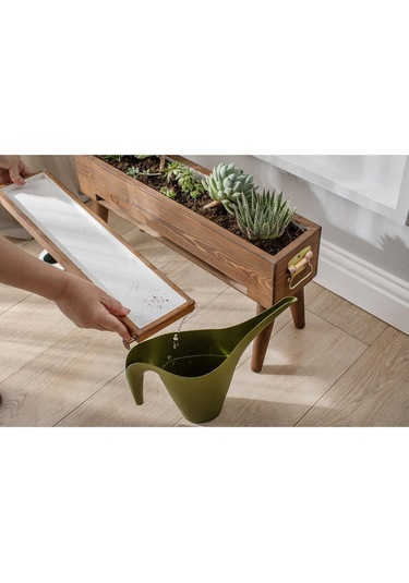 Halohope El Yapımı Ayaklı 6 Çinili Dekoratif Modern Ahşap Dikdörtgen Bahçe Balkon Saksı Saksılık Çiçeklik