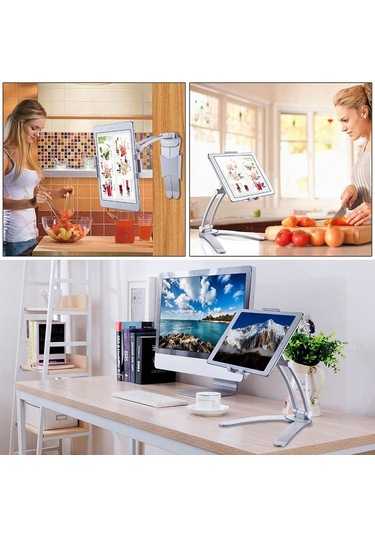 Suntek Duvara Monte Masaüstü Cep Telefonu Tablet Tutucu Stand Gümüş S