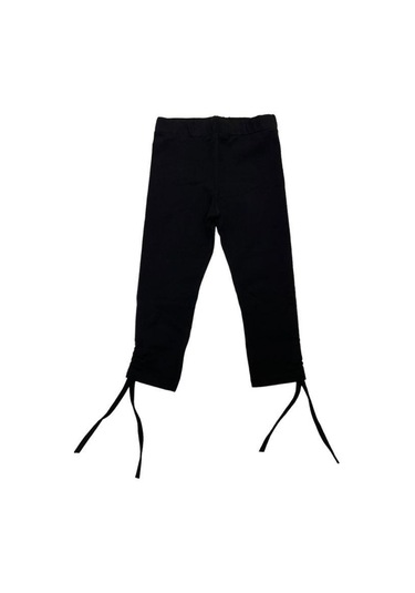 Kız Çocuk İnce Yüksek Bel Pamuklu Paçadan Büzmeli Siyah Tayt-14207 SiYAH