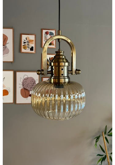 Mola Cam Bal Rengi Tekli Avize Delikli Eskitme Başlık Retro Sarkıt Lamba Restoran Salon Aydınlatma Bal