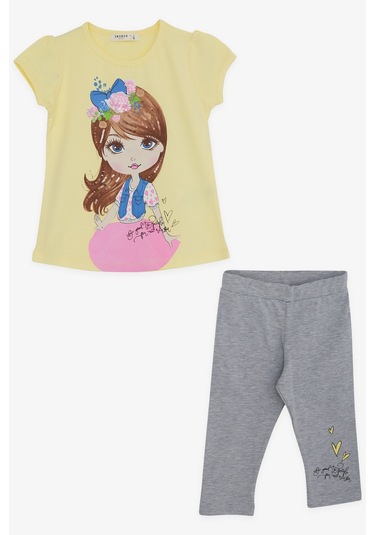 Breeze Kız Çocuk Taytlı Takım Pullu Kız Baskılı 3-8 Yaş, Sarı