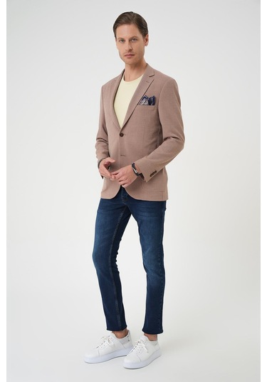 Comfort Fit Torba Cep Gofre Kumaş Casual Bej Ceket C 679 Bej